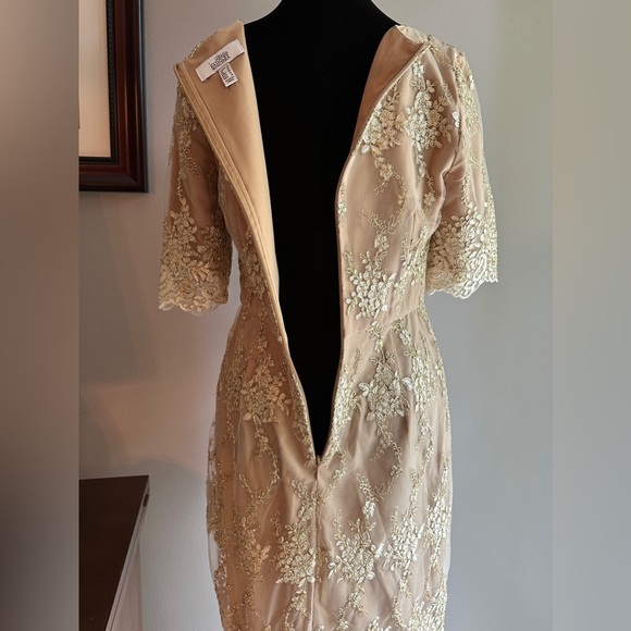 Badgley Mischka Lace Midi Dress - gold and cream - Picture 8 of 12